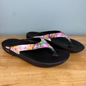 Oofos Oolala Luxe Thong Recovery Sandals Women's 11 Floral Colorful Slip On Logo
